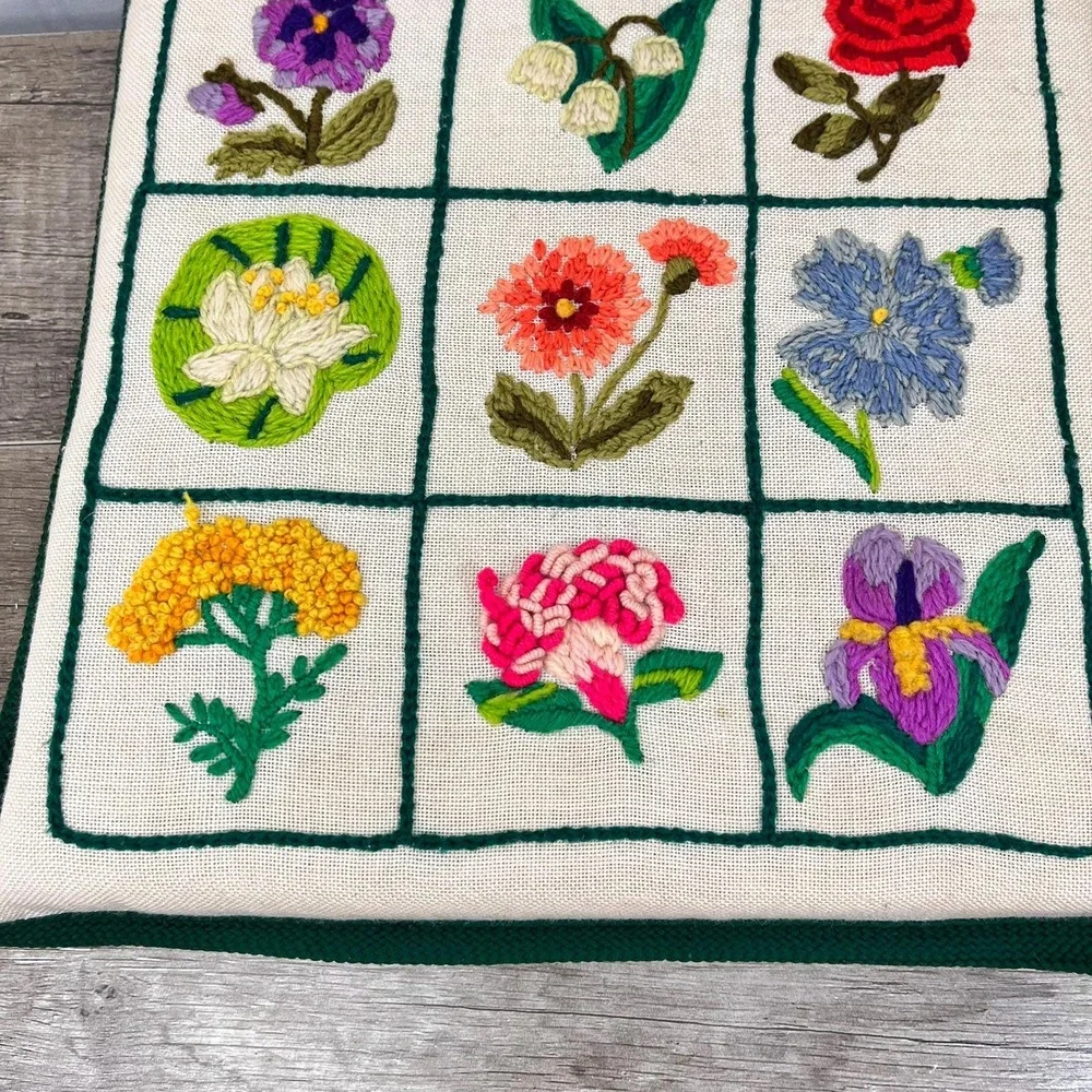 MCM Needlepoint Floral Pillow - FlowerThrow Pillow